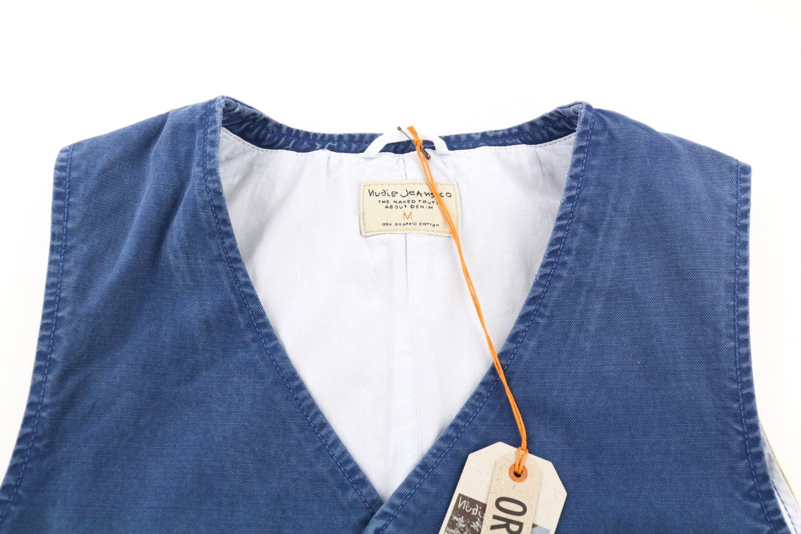 NUDIE JEANS Gustav Men's Vest M Oden Blue Organic Lined Button Pockets