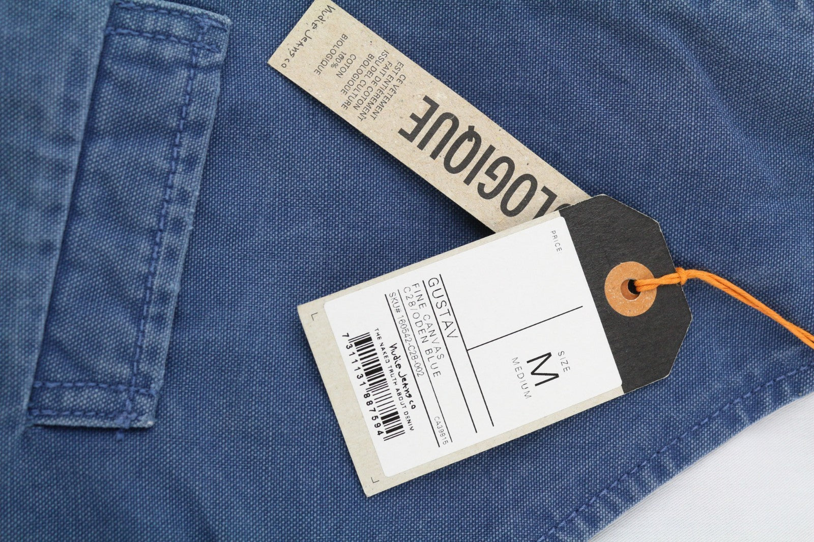 NUDIE JEANS Gustav Men's Vest M Oden Blue Organic Lined Button Pockets