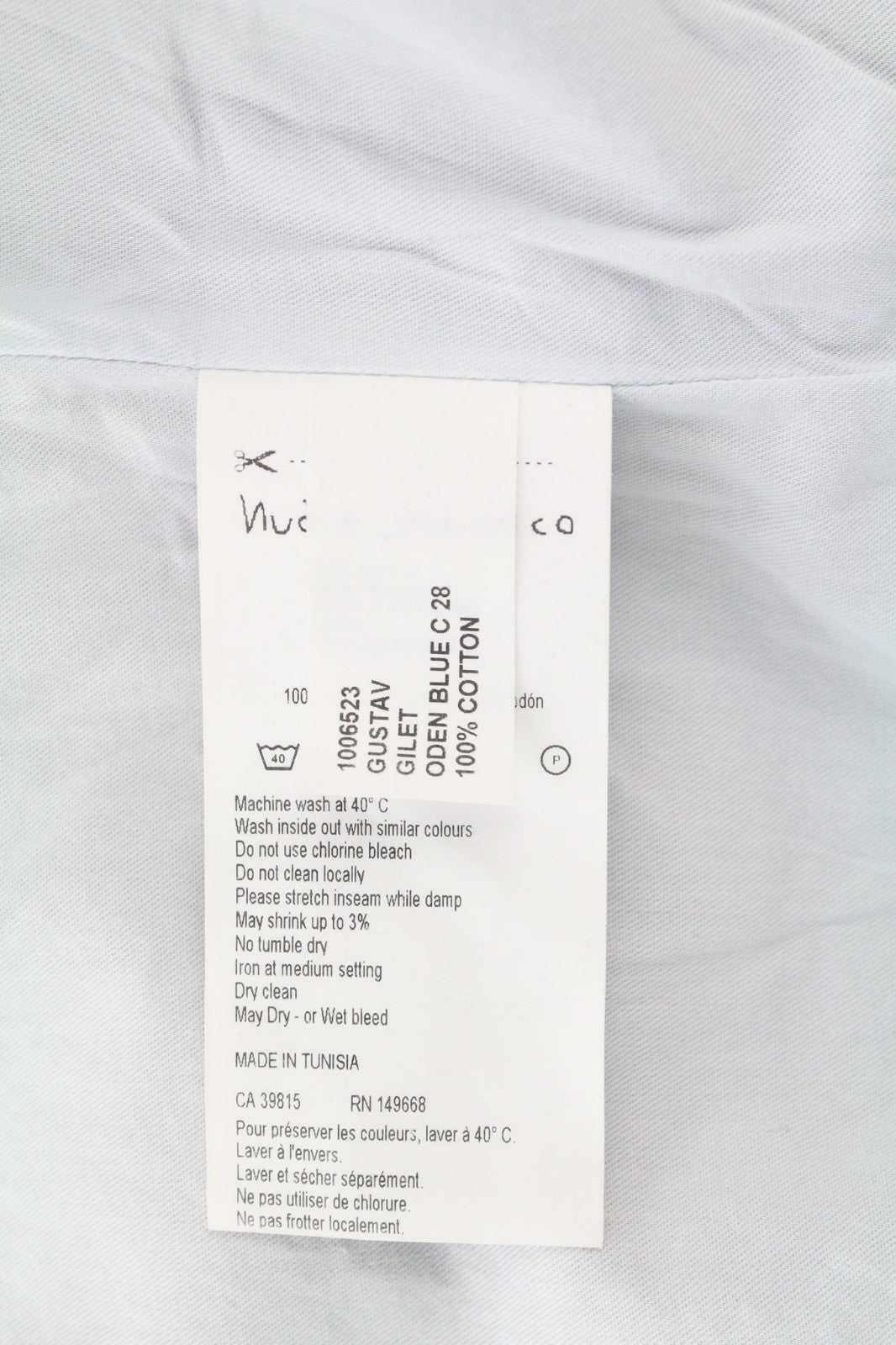 NUDIE JEANS Gustav Men's Vest M Oden Blue Organic Lined Button Pockets