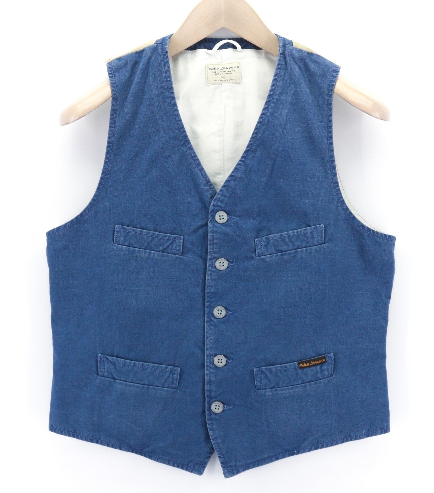 NUDIE JEANS Gustav Men's Vest M Oden Blue Organic Thin Lined Pockets