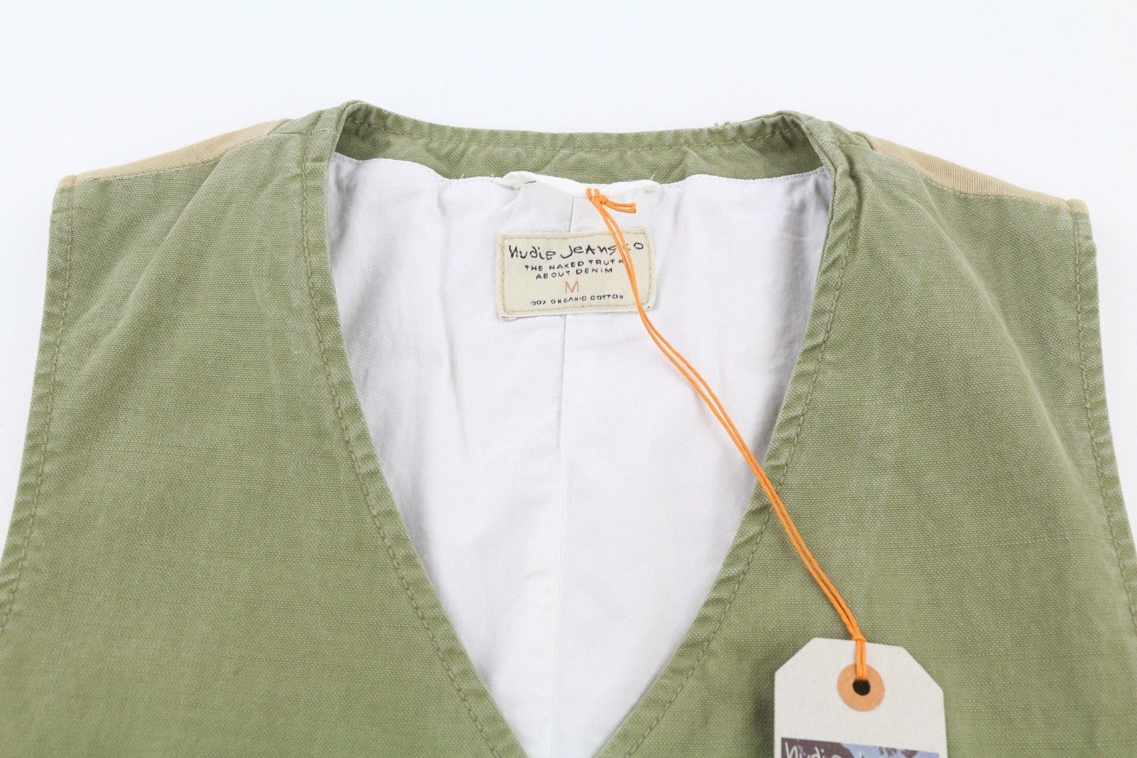 NUDIE JEANS Gustav Men's Vest M Beech Green Organic Button Lined Pockets