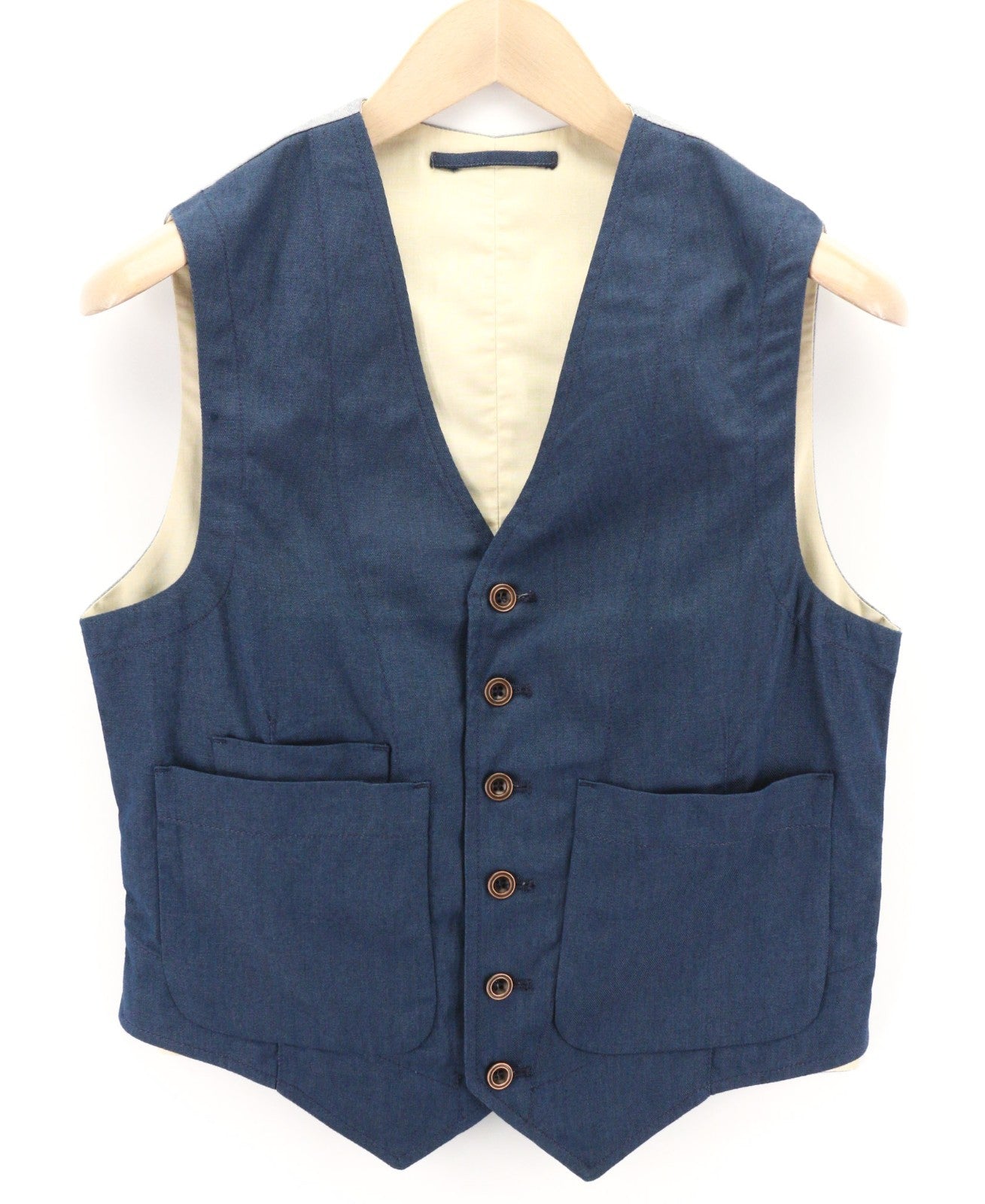 NUDIE JEANS Men's Vest S Blue Organic Cotton Button Patch Pockets Lined