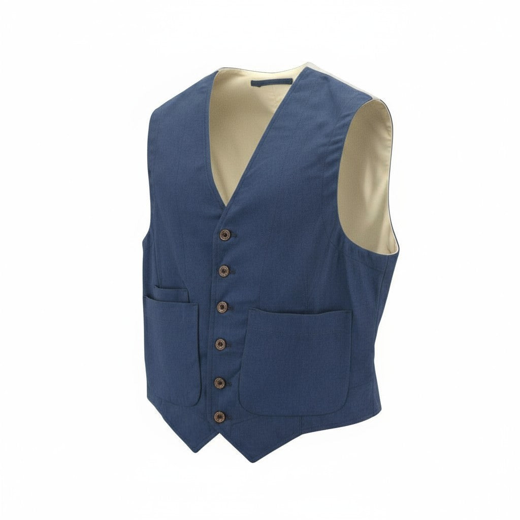 NUDIE JEANS Men's Vest M Blue Organic Cotton Patch Pockets Lined Buttoned