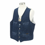 NUDIE JEANS Gustav Men's Vest M Worker Stripe Blue Denim Look Lined Logo