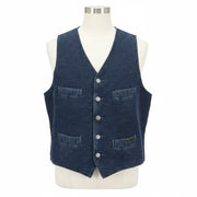 NUDIE JEANS Gustav Men's Vest M Worker Stripe Dark Blue Lined Button Logo