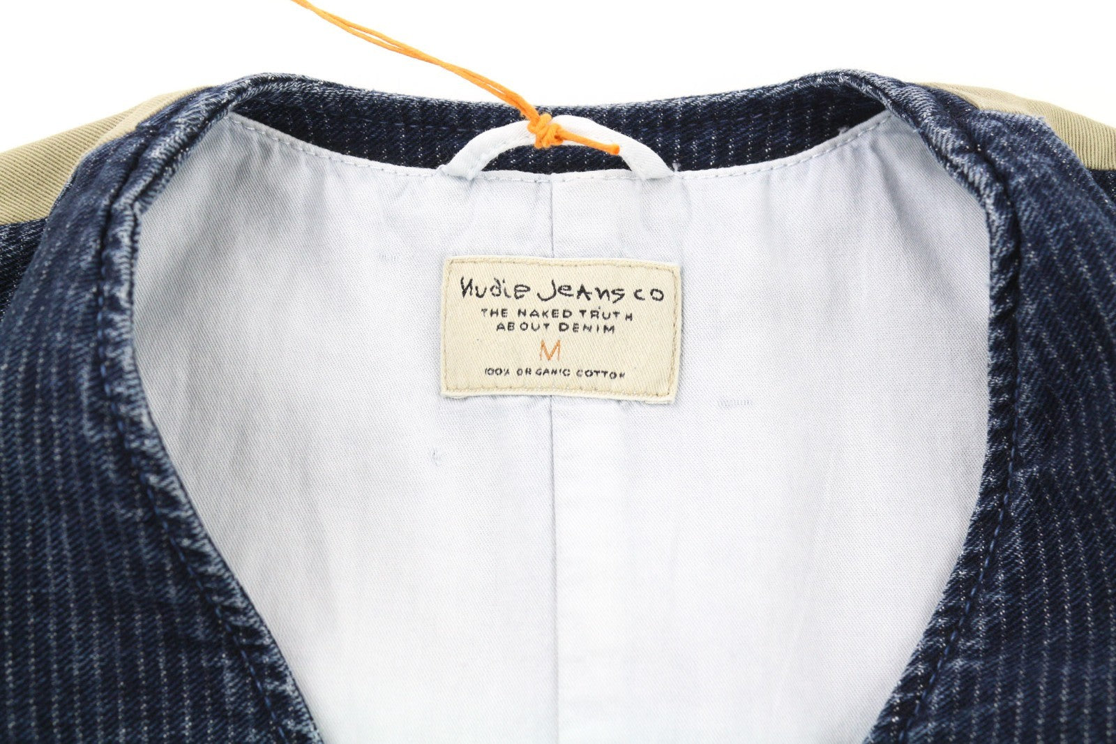 NUDIE JEANS Gustav Men's Vest M Worker Stripe Dark Blue Lined Button Logo