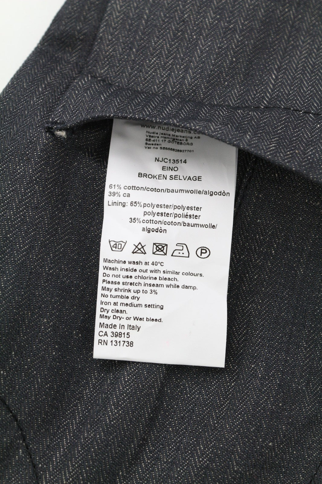 NUDIE JEANS Eino Broken Selvage Men's Vest XS Blue Button Lined Pockets