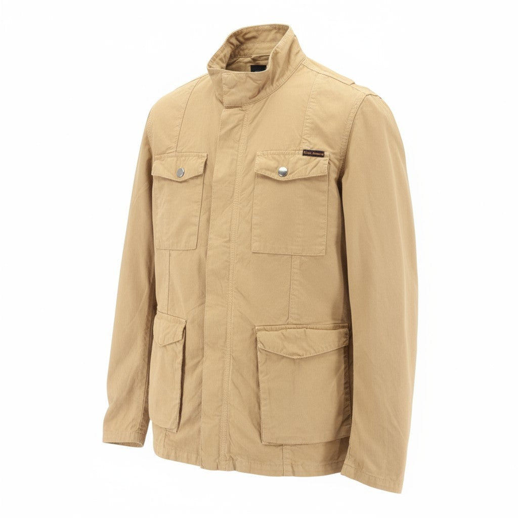 NUDIE JEANS Mick Men's Jacket S Brown Zip Patch Pockets Cuff Unlined