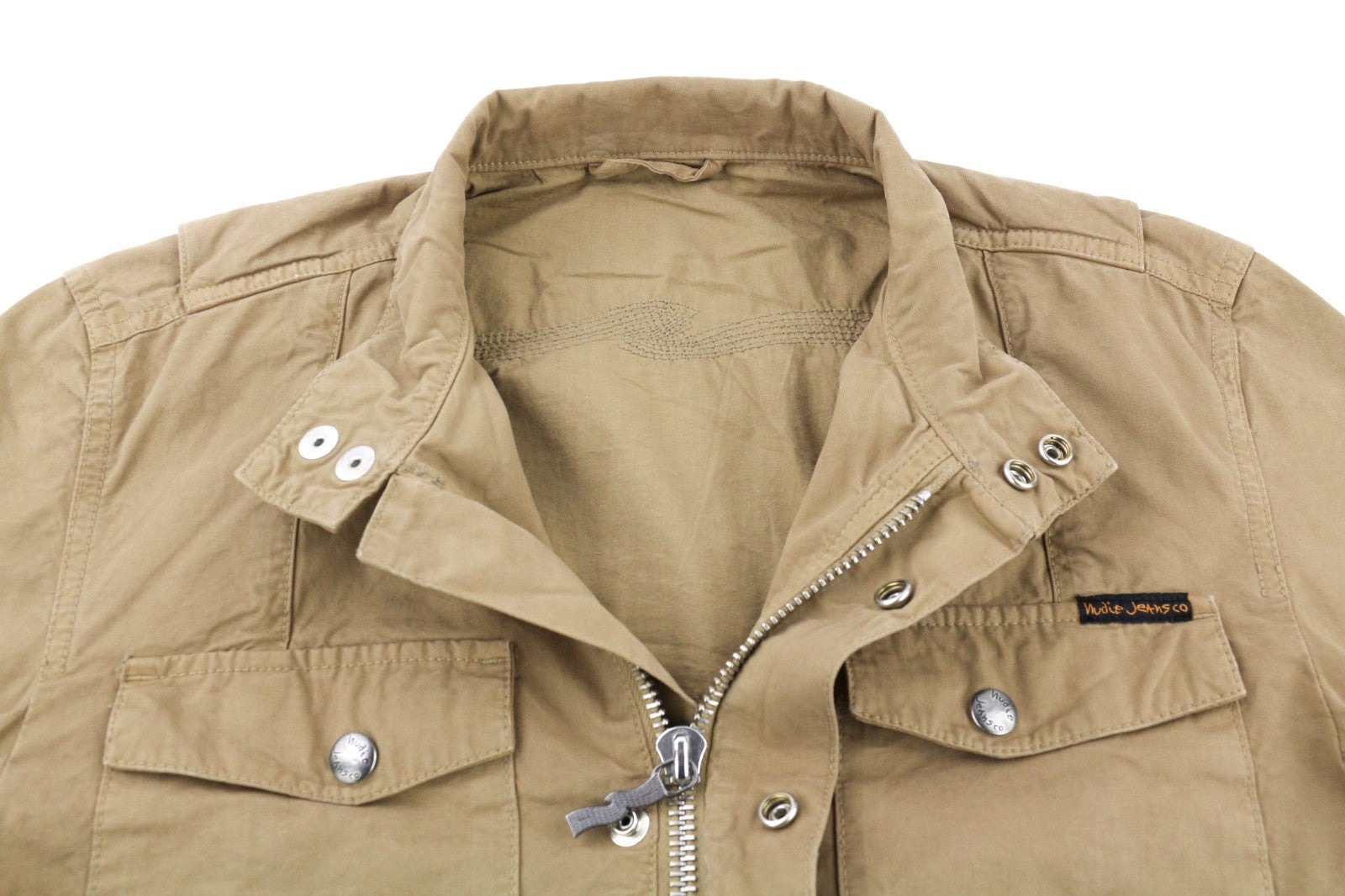 NUDIE JEANS Mick Men's Jacket S Brown Zip Patch Pockets Cuff Unlined