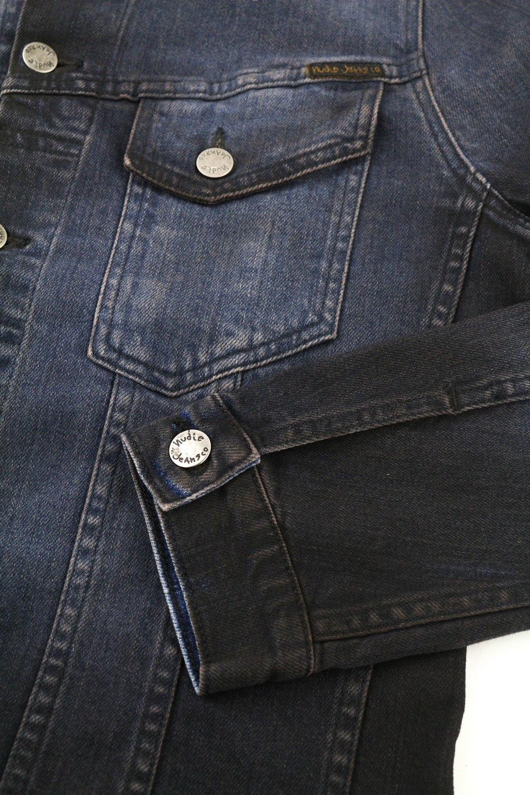 NUDIE JEANS Perry Men's Jacket S Organic Denim Black Blue Spread Button