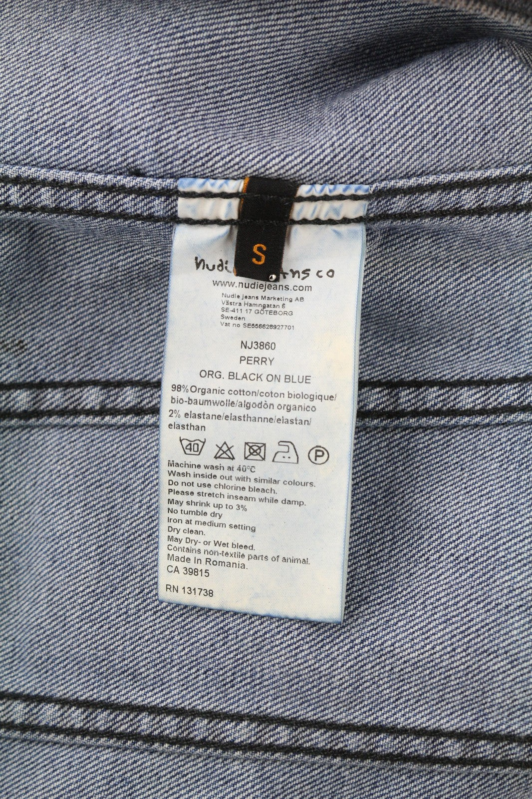 NUDIE JEANS Perry Men's Jacket S Organic Denim Black Blue Spread Button