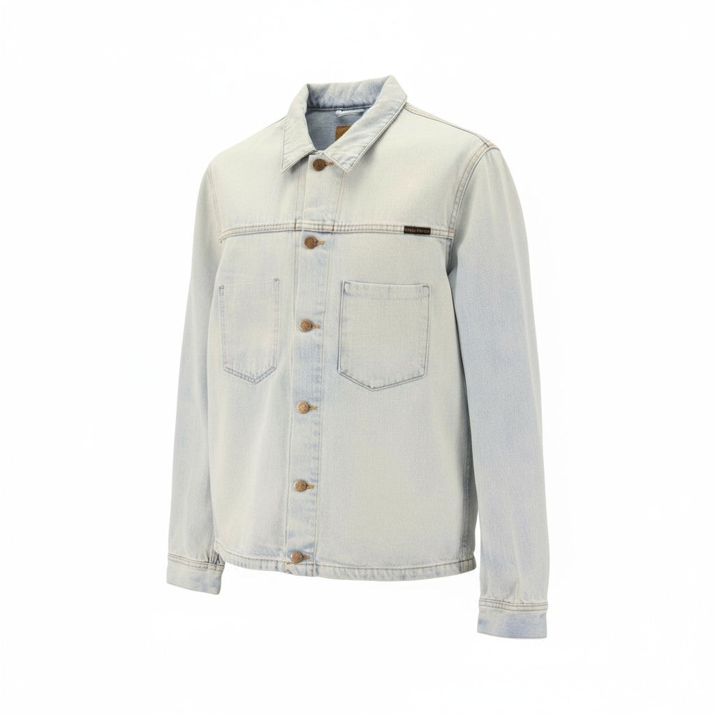 NUDIE JEANS Ronny Men's Jacket L Denim Crispy Ocean Washed Spread Neck