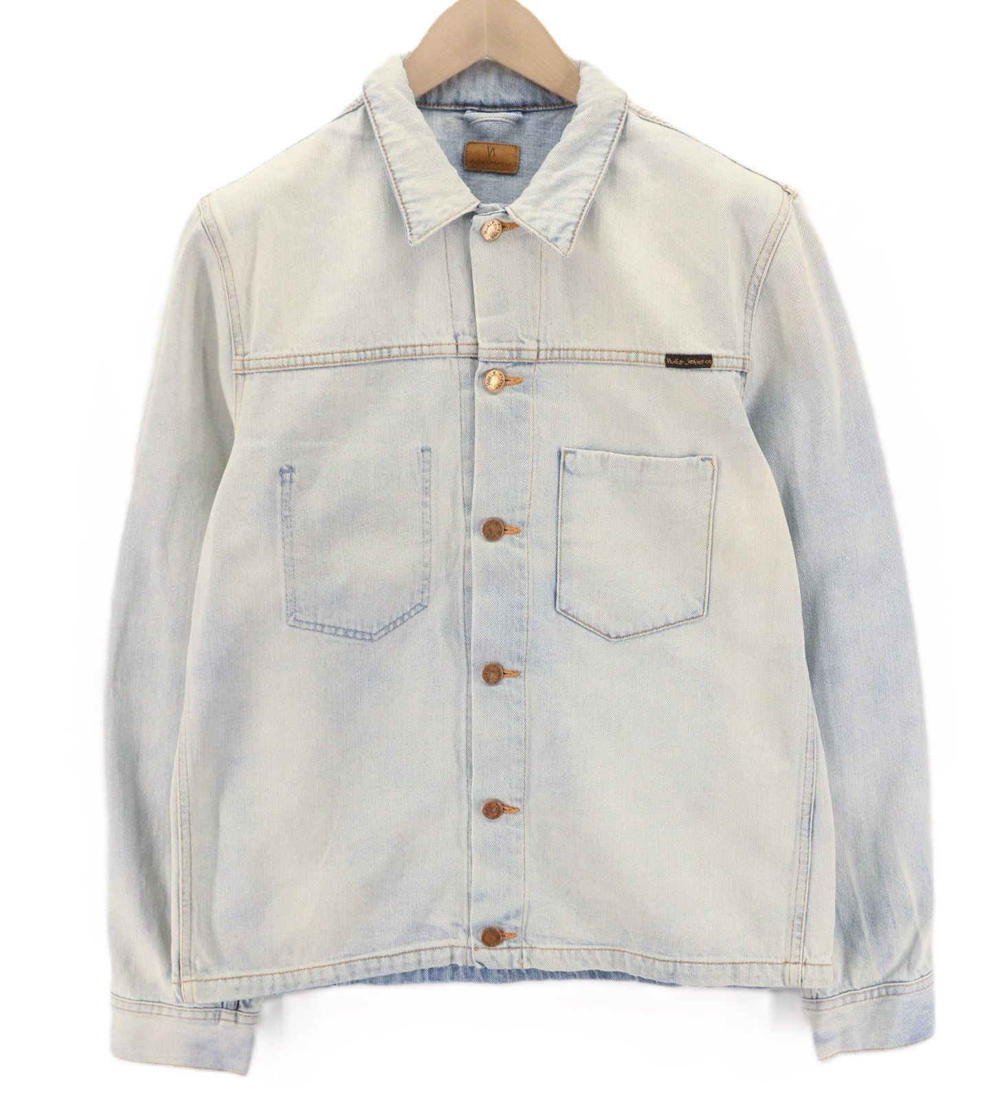 NUDIE JEANS Ronny Men's Jacket L Denim Crispy Ocean Washed Spread Neck