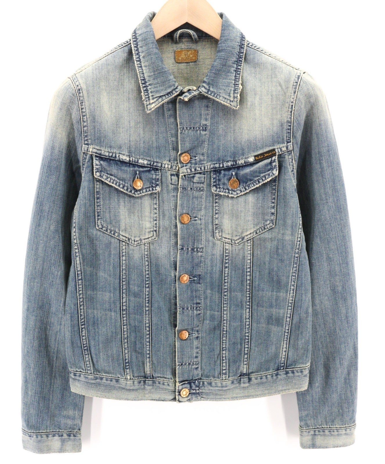 NUDIE JEANS Billy Men's Jacket S Light Denim Button Spread Neck Logo