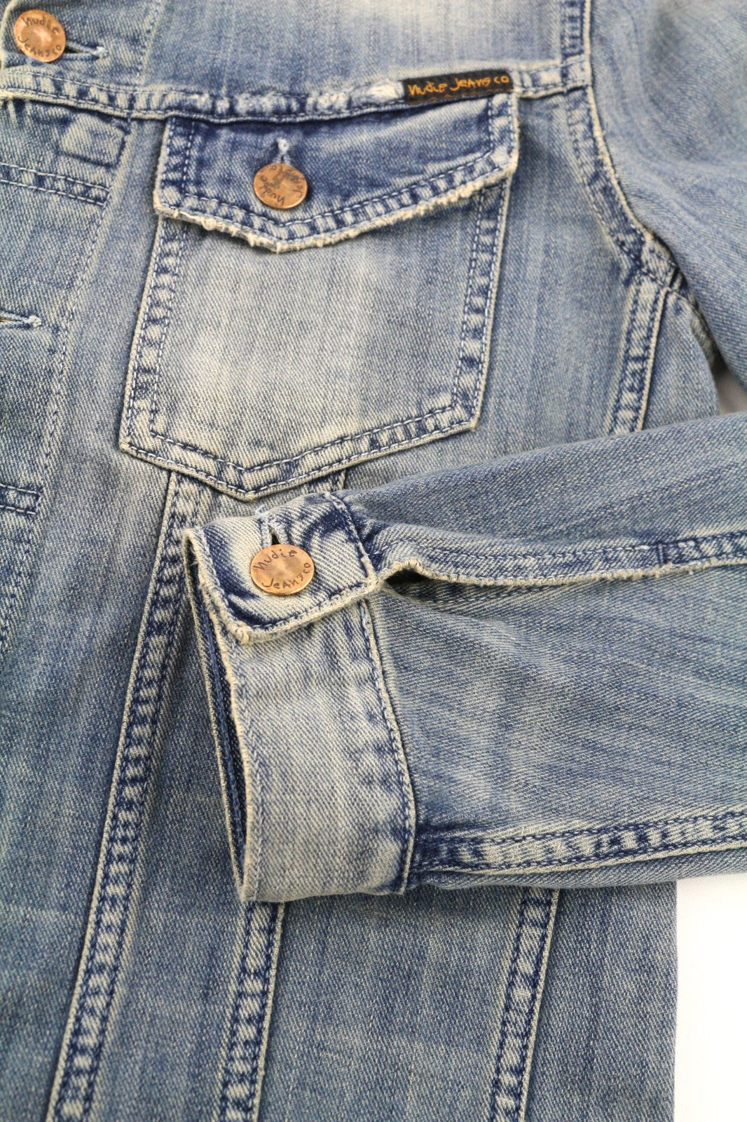 NUDIE JEANS Billy Men's Jacket S Light Denim Button Spread Neck Logo