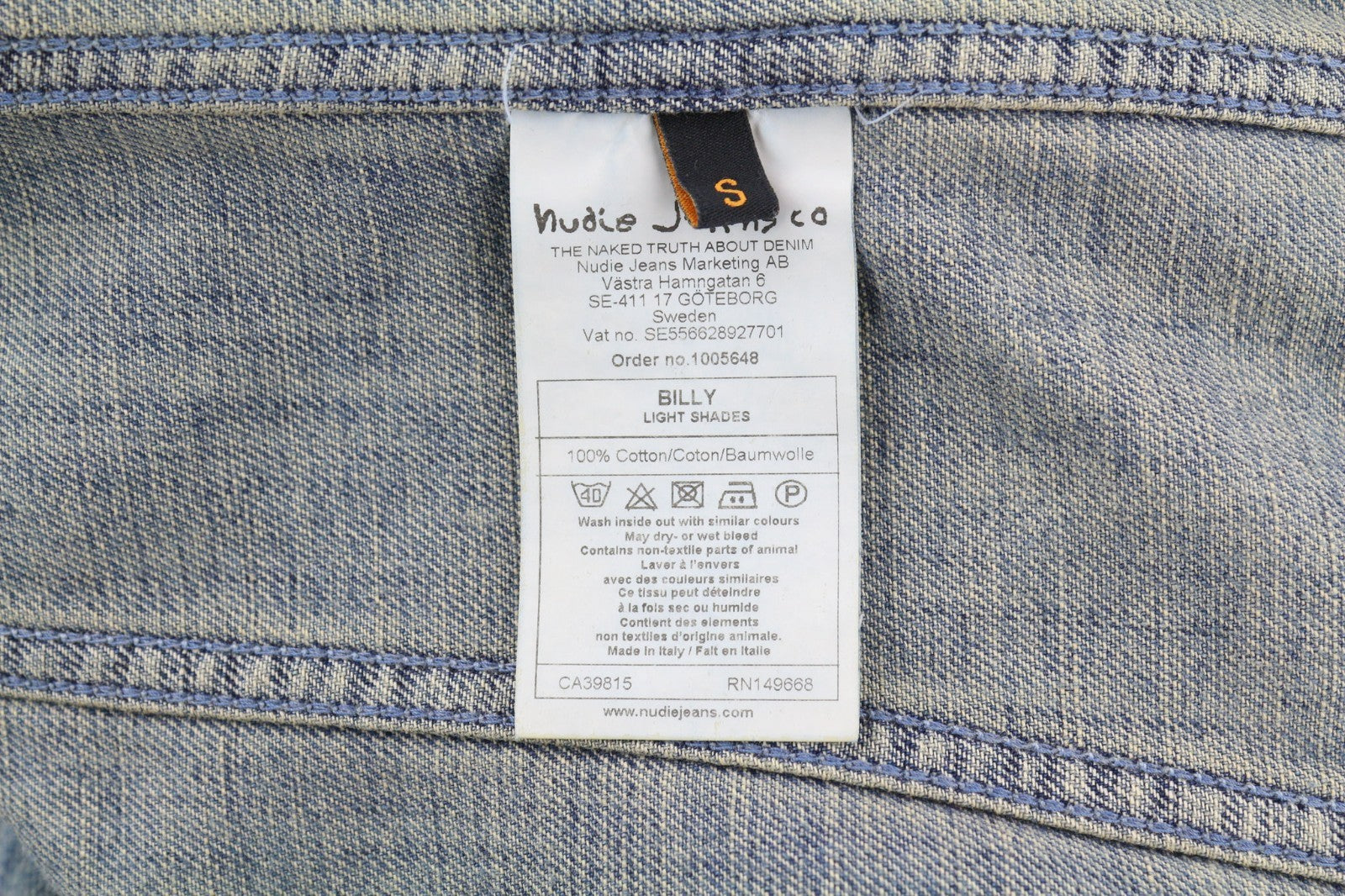 NUDIE JEANS Billy Men's Jacket S Light Denim Button Spread Neck Logo