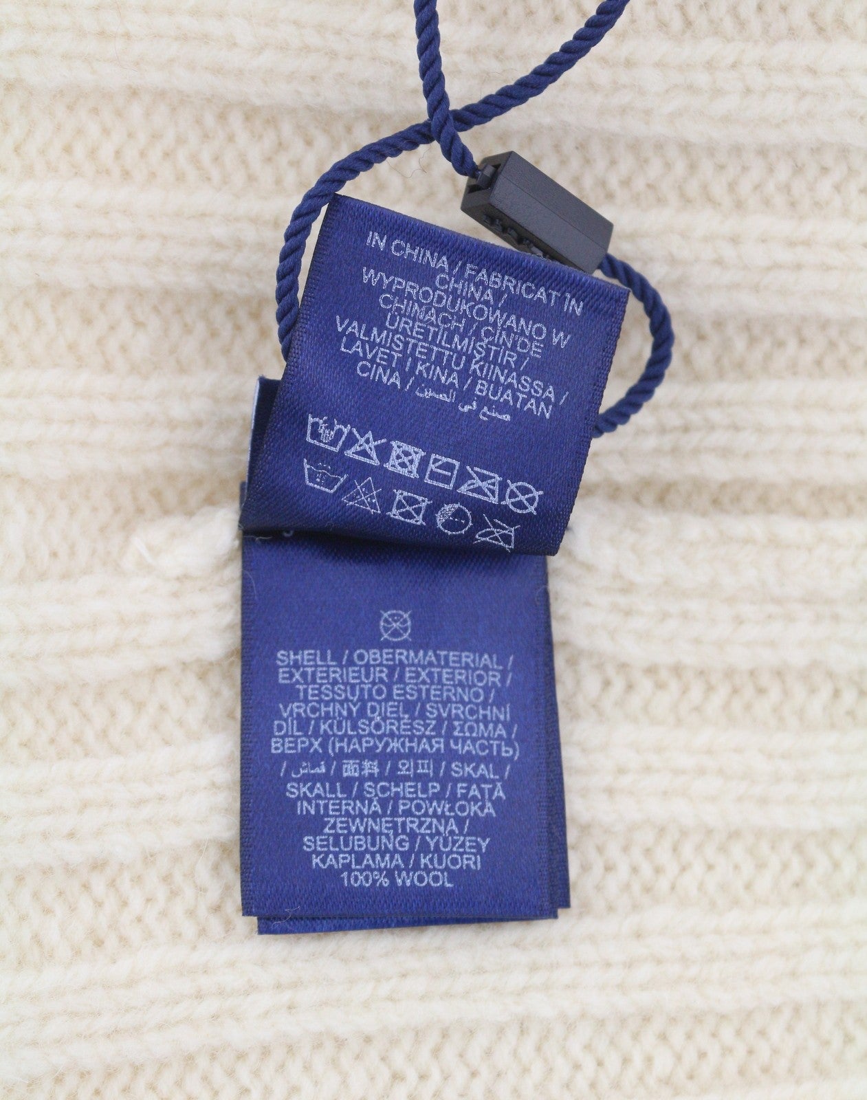 GANT Tiger Knitted Beanie Men Hat OS Cream Wool Tight-Knit Patch Logo Stretch