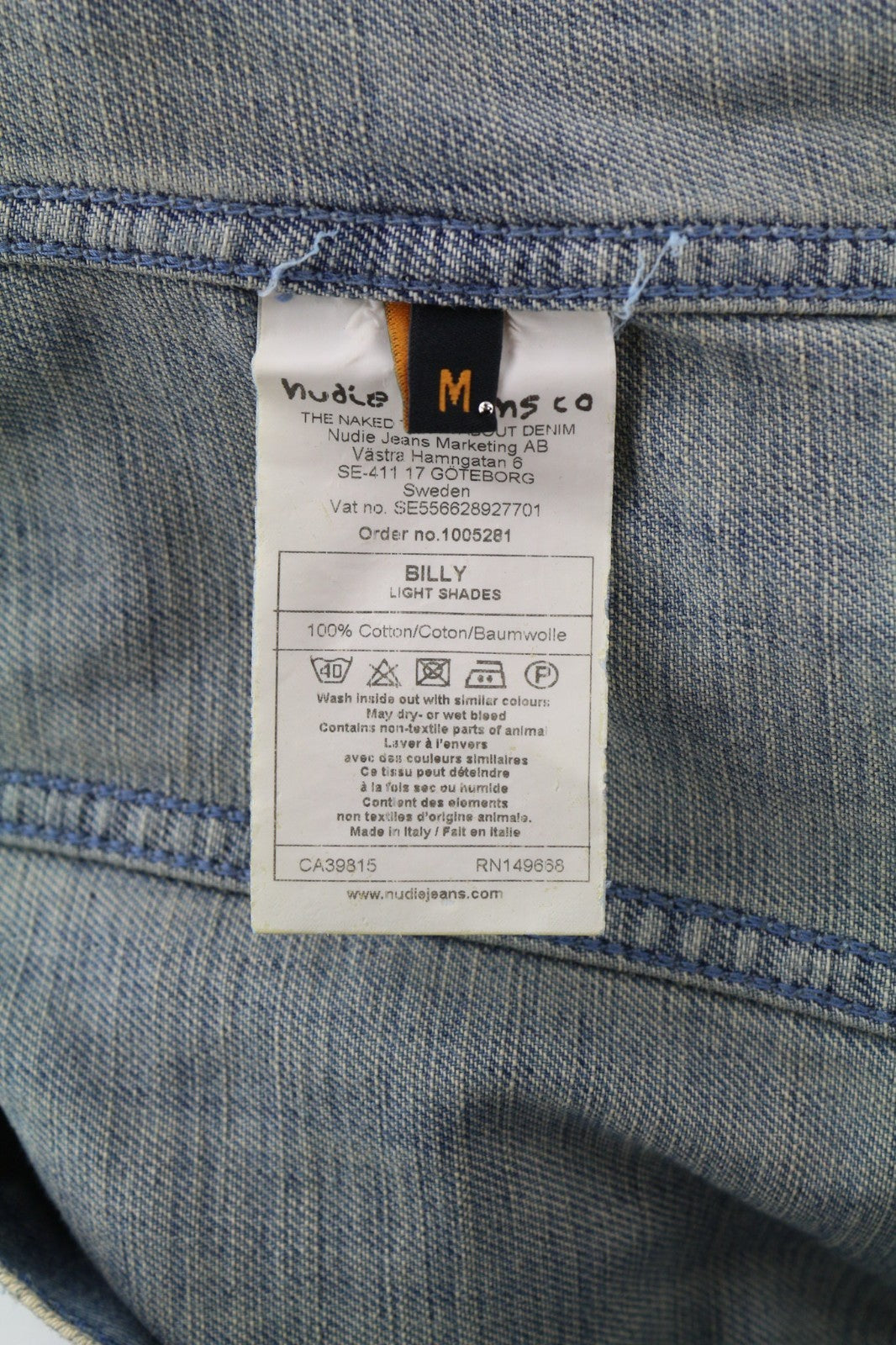 NUDIE JEANS Billy Men's Jacket M Light Blue Denim Button Spread Logo