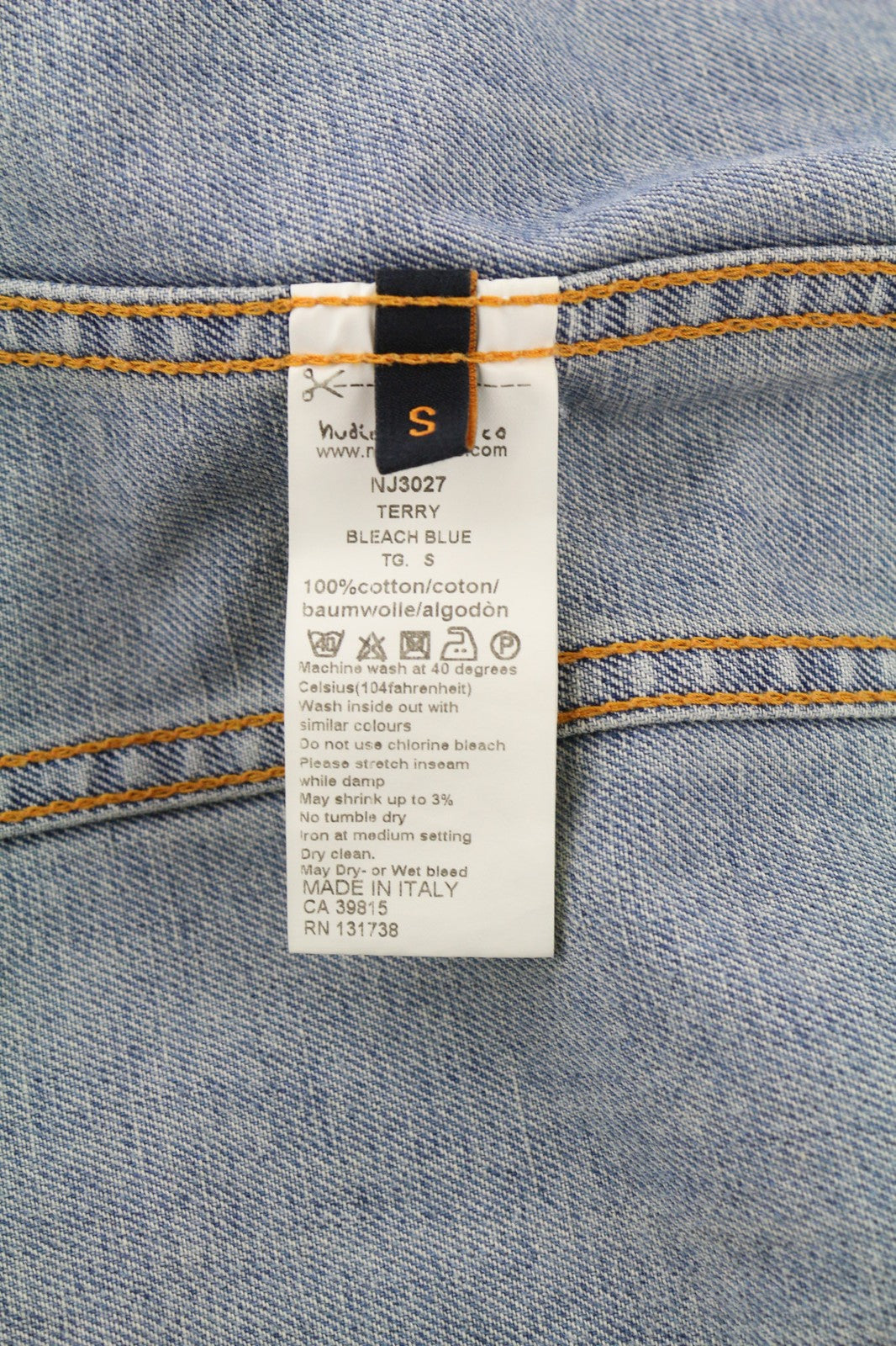 NUDIE JEANS Terry Men's Jacket S Bleach Blue Denim Spread Button Logo