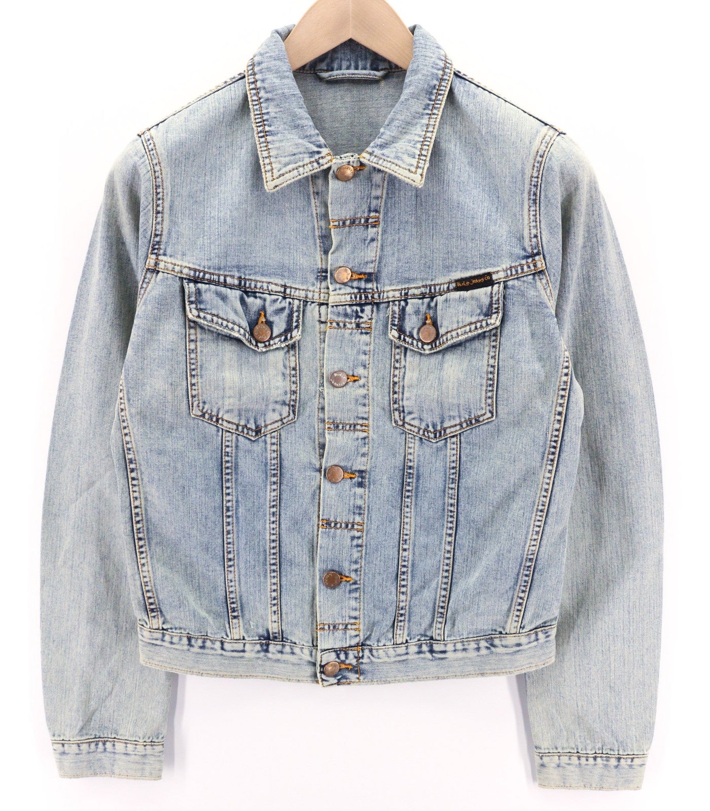 NUDIE JEANS Terry Men's Jacket S Bleach Blue Spread Denim Button Neck