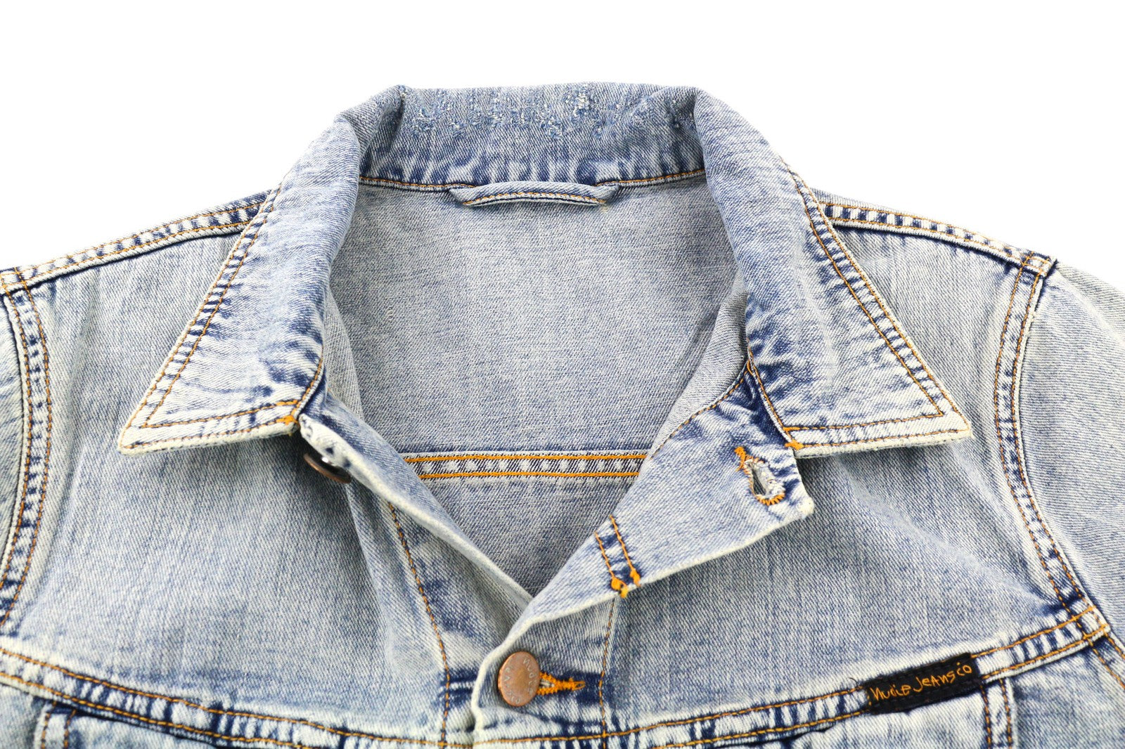 NUDIE JEANS Terry Men's Jacket S Bleach Blue Spread Denim Button Neck