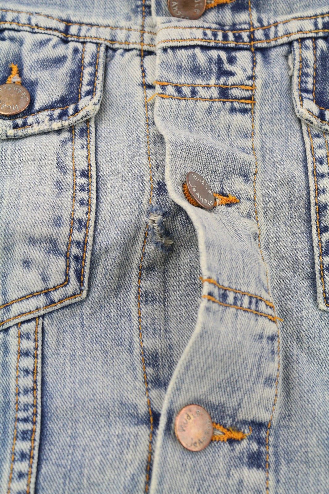 NUDIE JEANS Terry Men's Jacket S Bleach Blue Spread Denim Button Neck