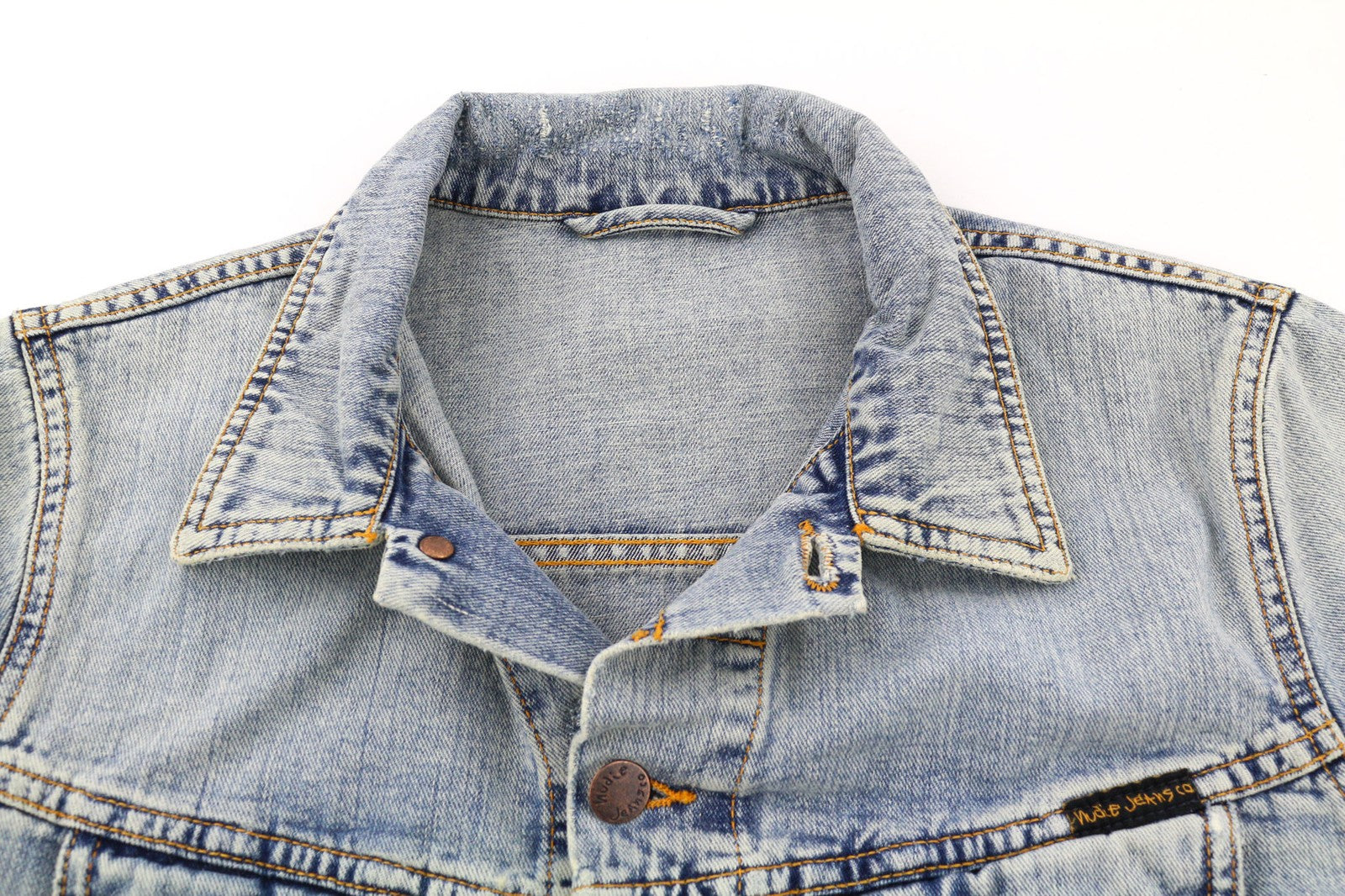 NUDIE JEANS Terry Men's Jacket S Bleach Blue Denim Cotton Button Spread