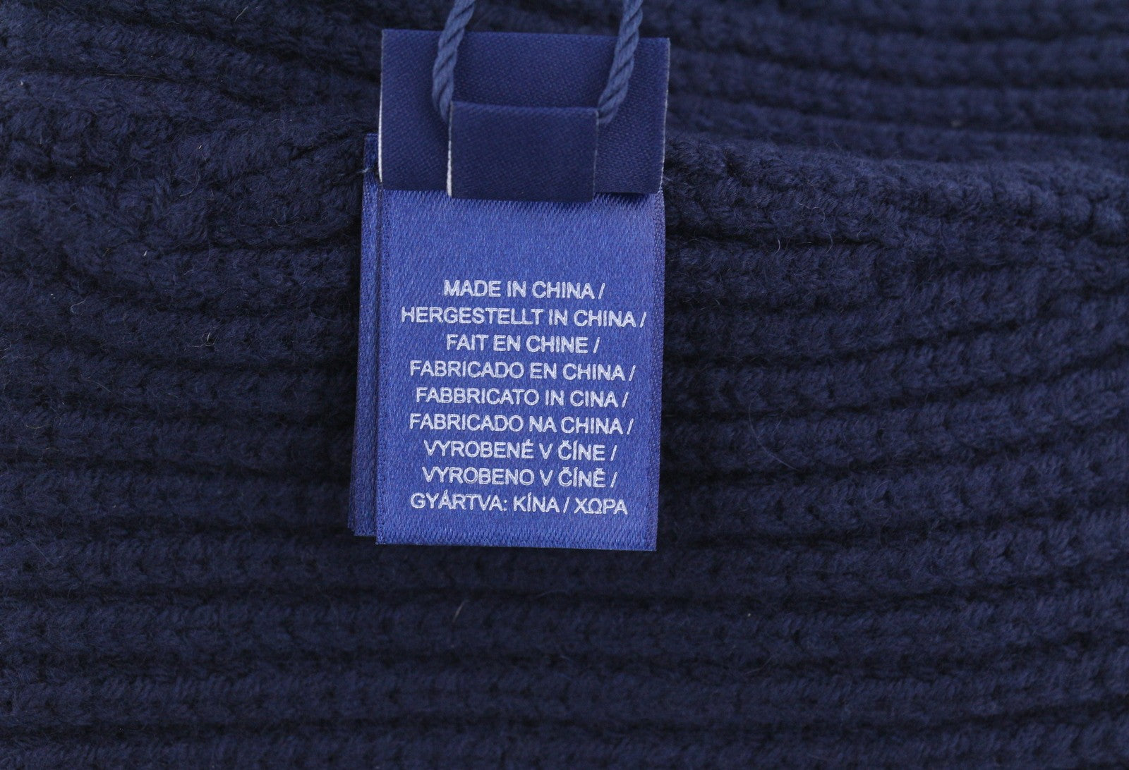 GANT Men Hat OS Dark Blue Wool Blend Tight-Knit Patch Logo Stretch Beanie