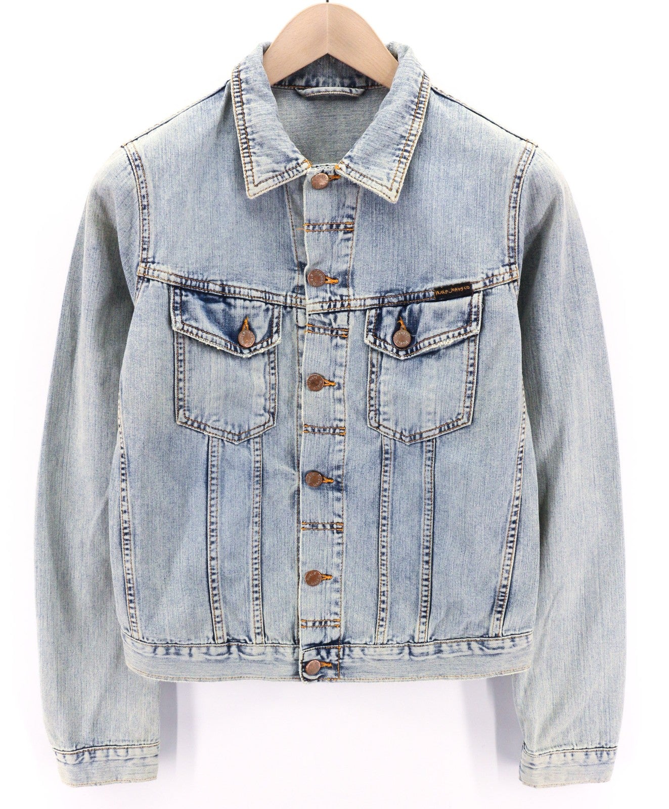 NUDIE JEANS Terry Men's Jacket S Bleach Blue Cotton Denim Spread Button