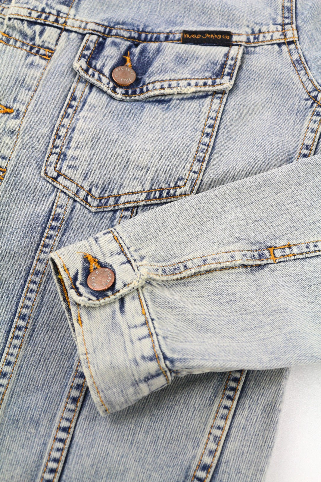 NUDIE JEANS Terry Men's Jacket S Bleach Blue Cotton Denim Spread Button