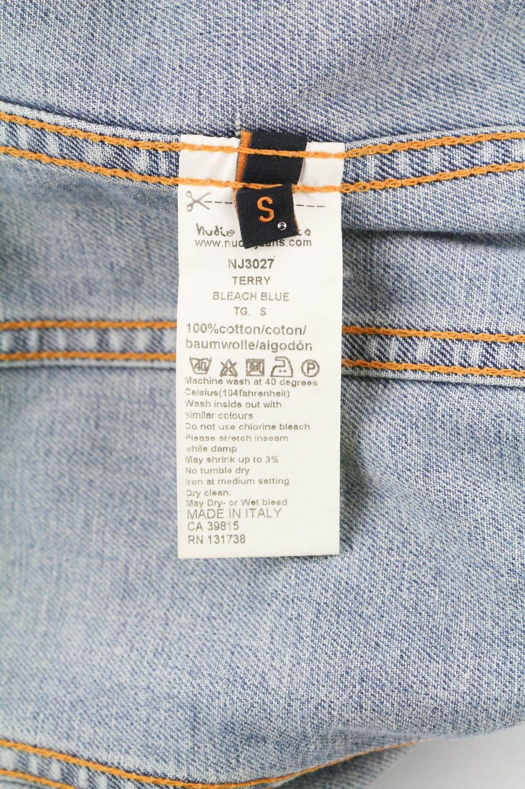 NUDIE JEANS Terry Men's Jacket S Bleach Blue Cotton Denim Spread Button