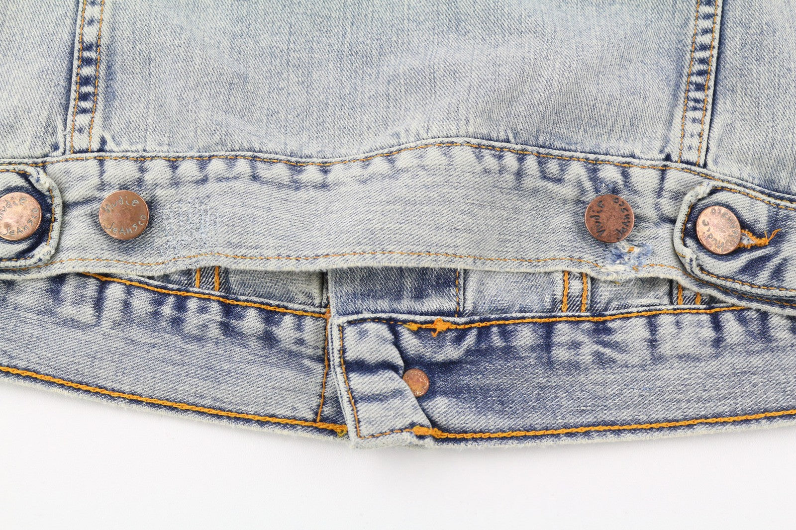 NUDIE JEANS Terry Men's Jacket S Bleach Blue Cotton Denim Spread Button