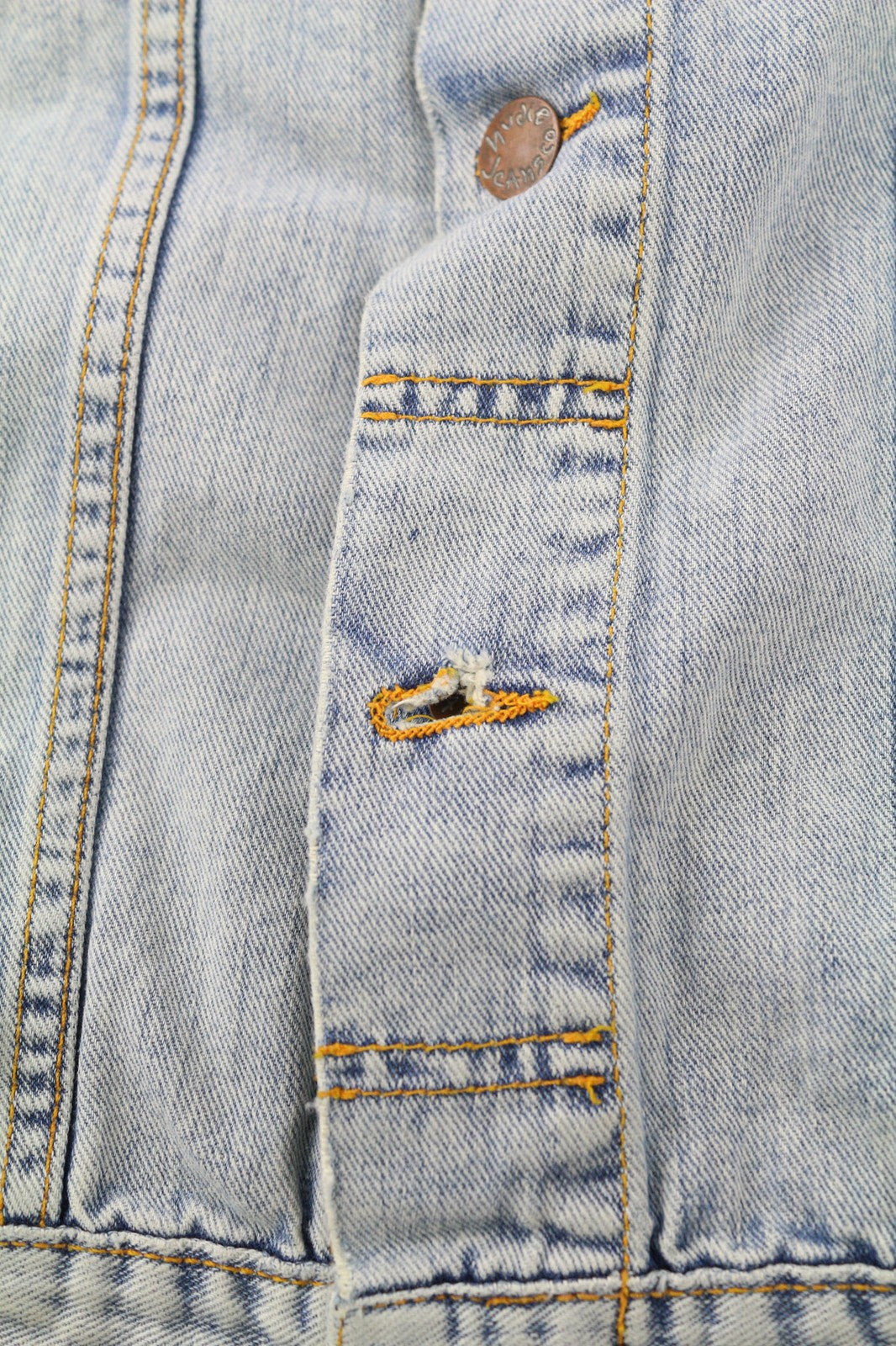 NUDIE JEANS Terry Men's Jacket M Bleach Blue Cotton Denim Spread Button