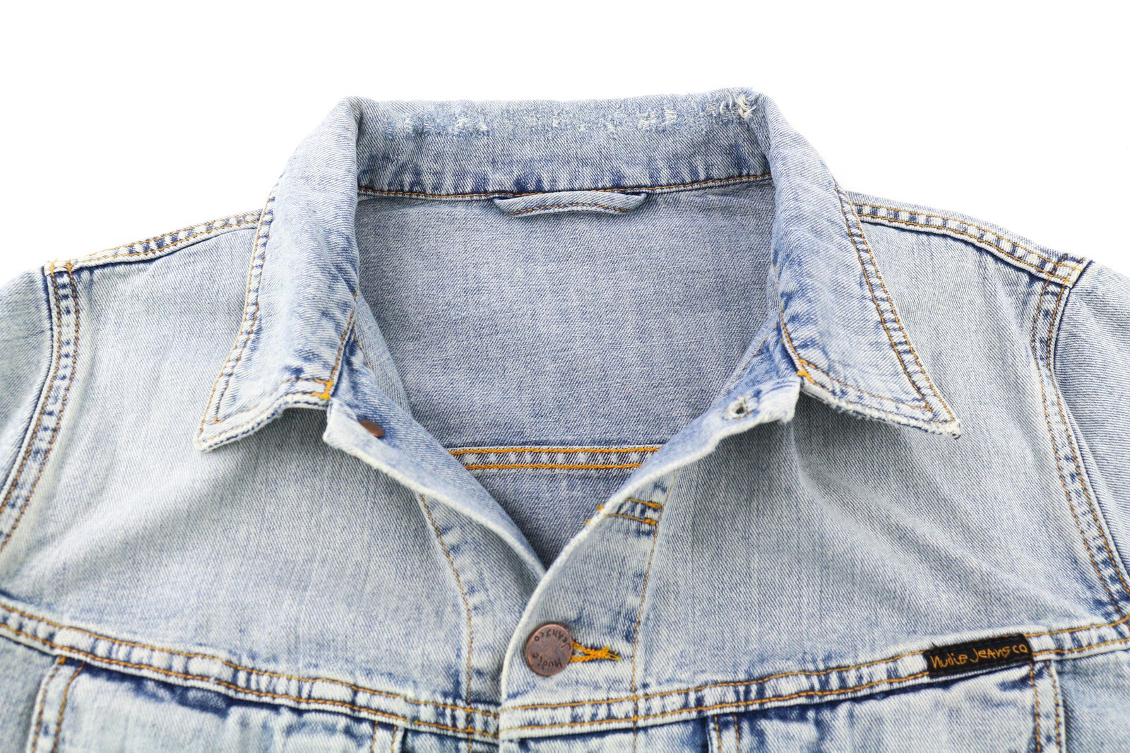 NUDIE JEANS Terry Men's Jacket M Bleach Blue Cotton Denim Spread Button