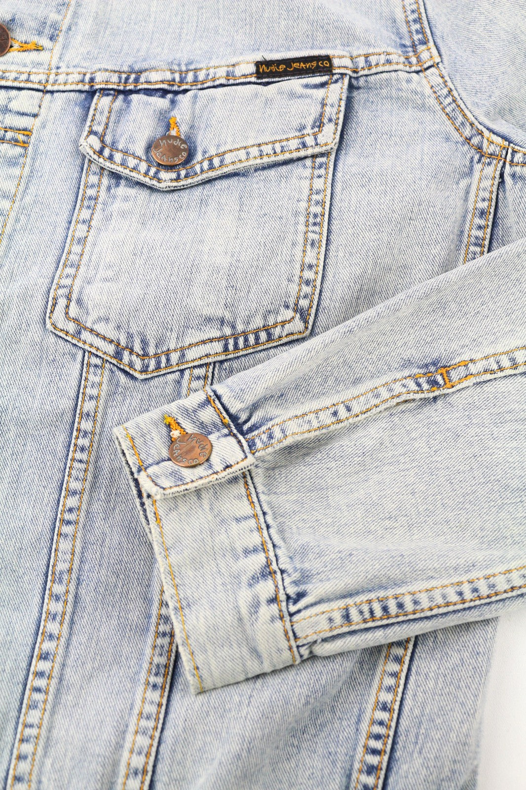 NUDIE JEANS Terry Men's Jacket M Bleach Blue Cotton Denim Spread Button