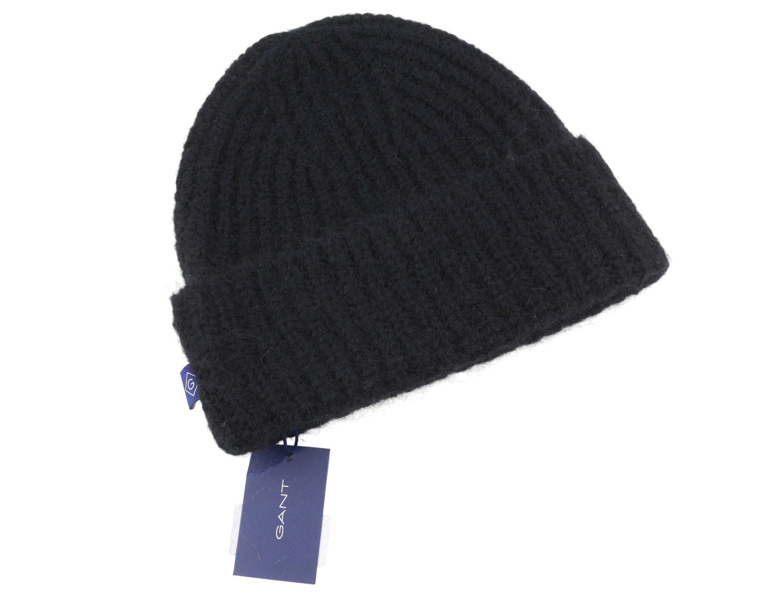 GANT Mohair Beanie Men Hat OS Black Flannel Wool Blend Tight-Knit Soft Stretch