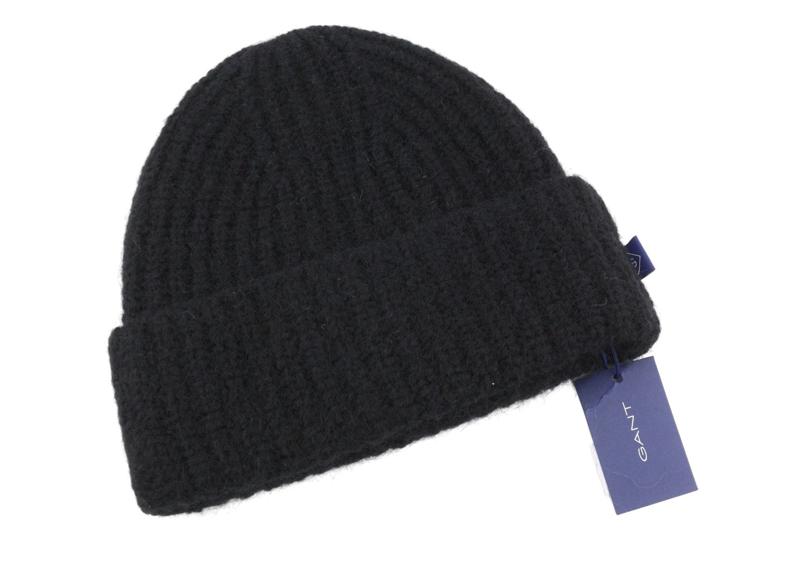 GANT Mohair Beanie Men Hat OS Black Flannel Wool Blend Tight-Knit Soft Stretch