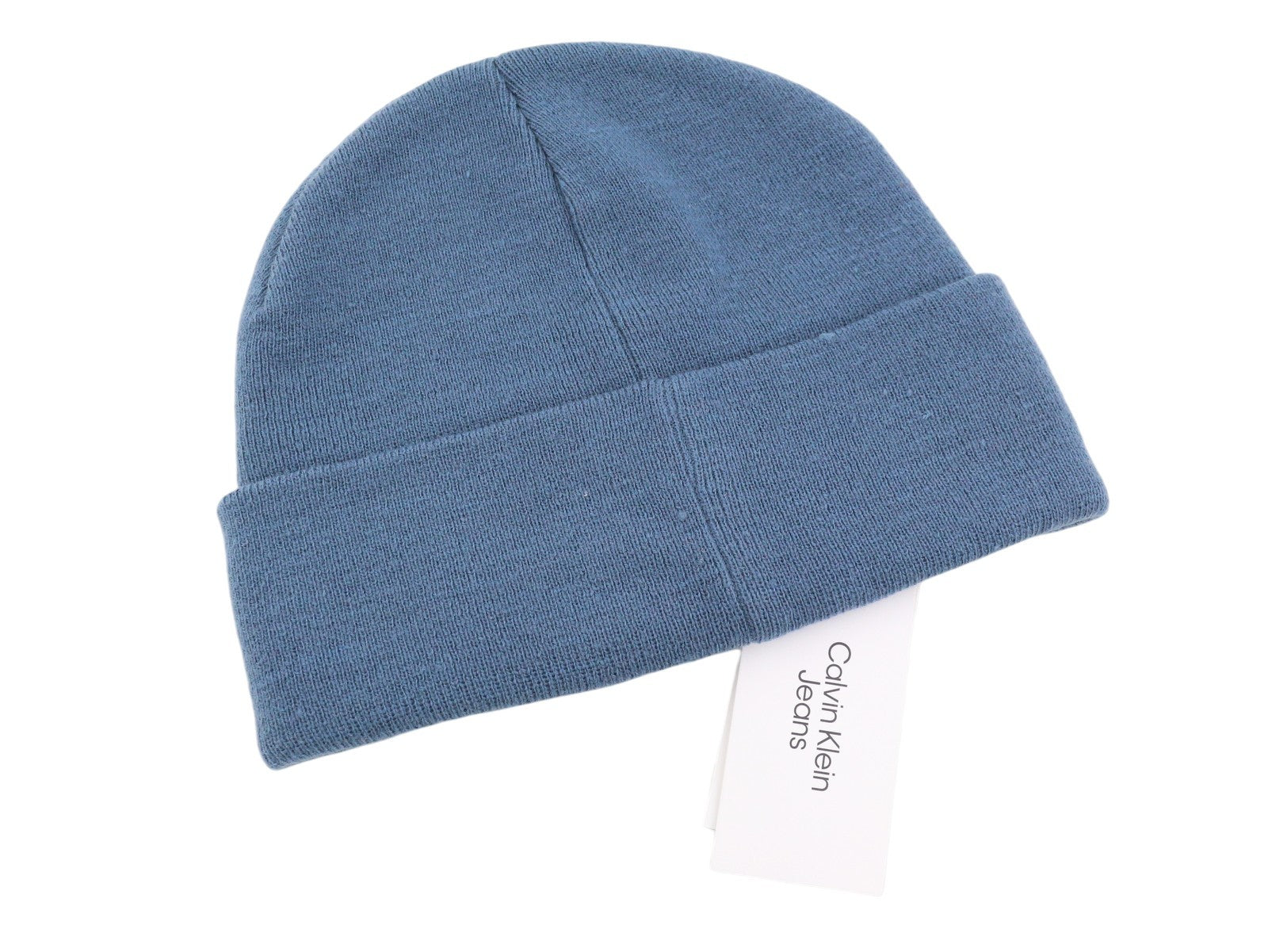 CALVIN KLEIN Monogram Embro Beanie Men Hat OS Blue Cotton Knit Embroidered Logo