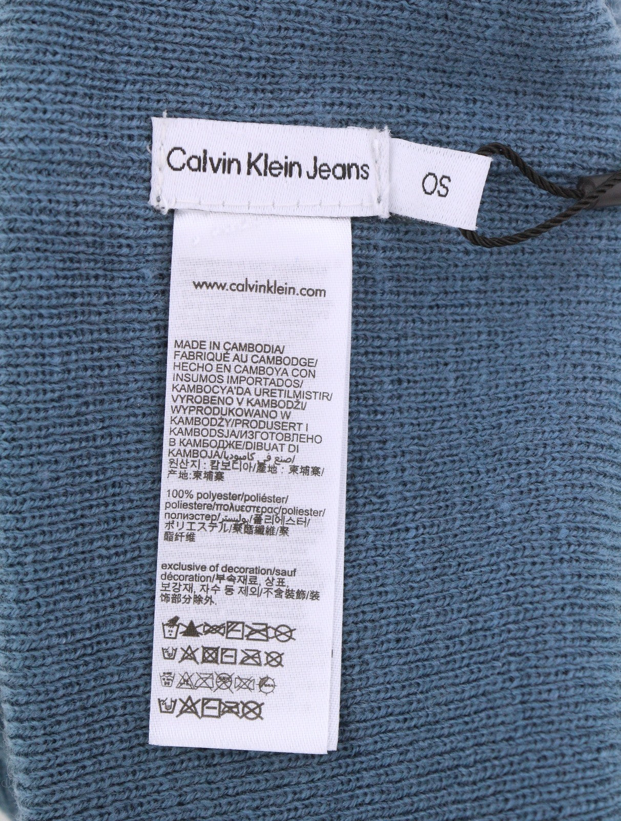 CALVIN KLEIN Monogram Embro Beanie Men Hat OS Blue Cotton Knit Embroidered Logo