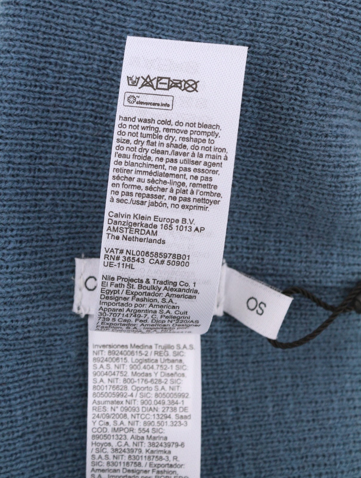 CALVIN KLEIN Monogram Embro Beanie Men Hat OS Blue Cotton Knit Embroidered Logo