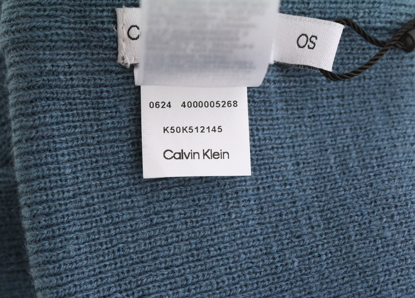 CALVIN KLEIN Monogram Embro Beanie Men Hat OS Blue Cotton Knit Embroidered Logo