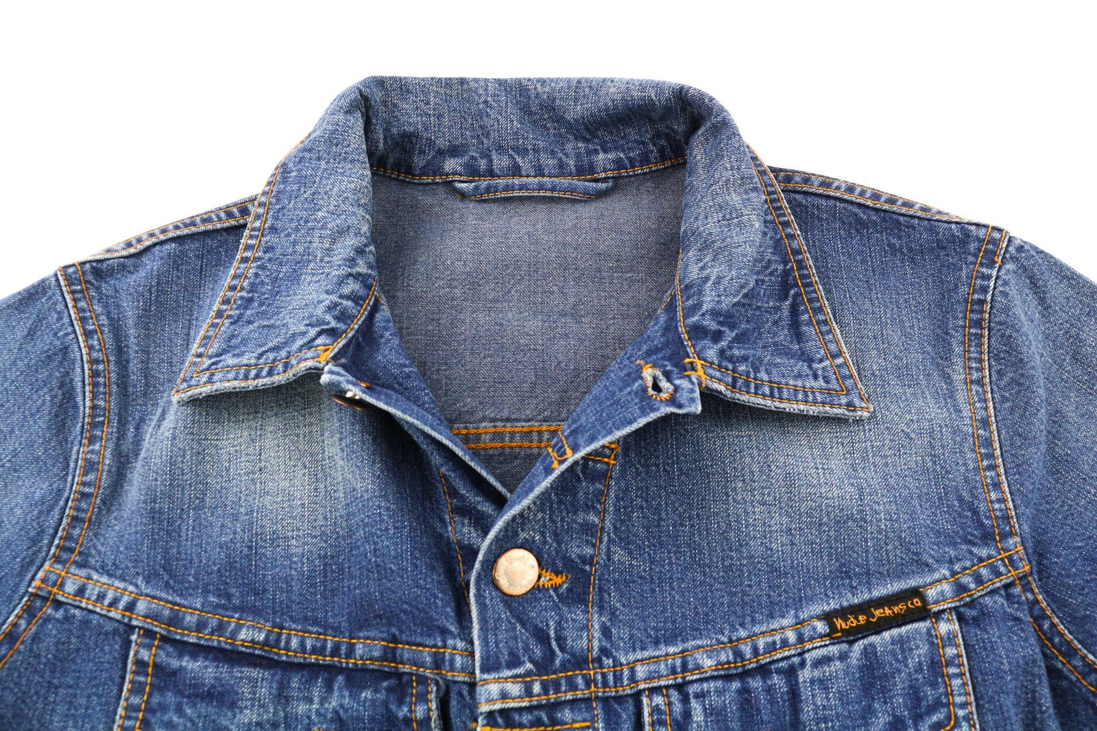 NUDIE JEANS Terry Recycle Worn In Men's Jacket S Blue Cotton Denim Wash