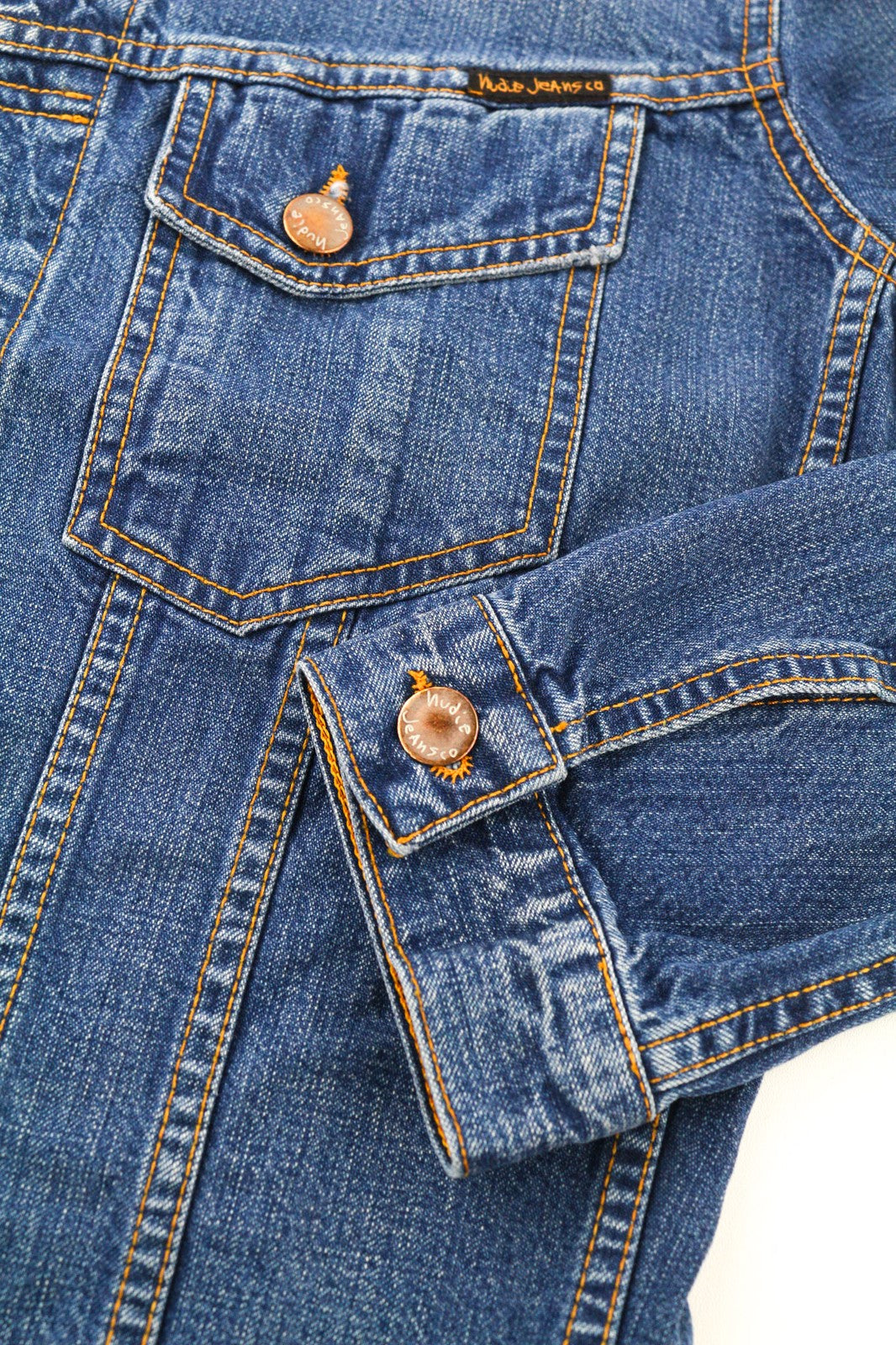 NUDIE JEANS Terry Recycle Worn In Men's Jacket S Blue Cotton Denim Wash