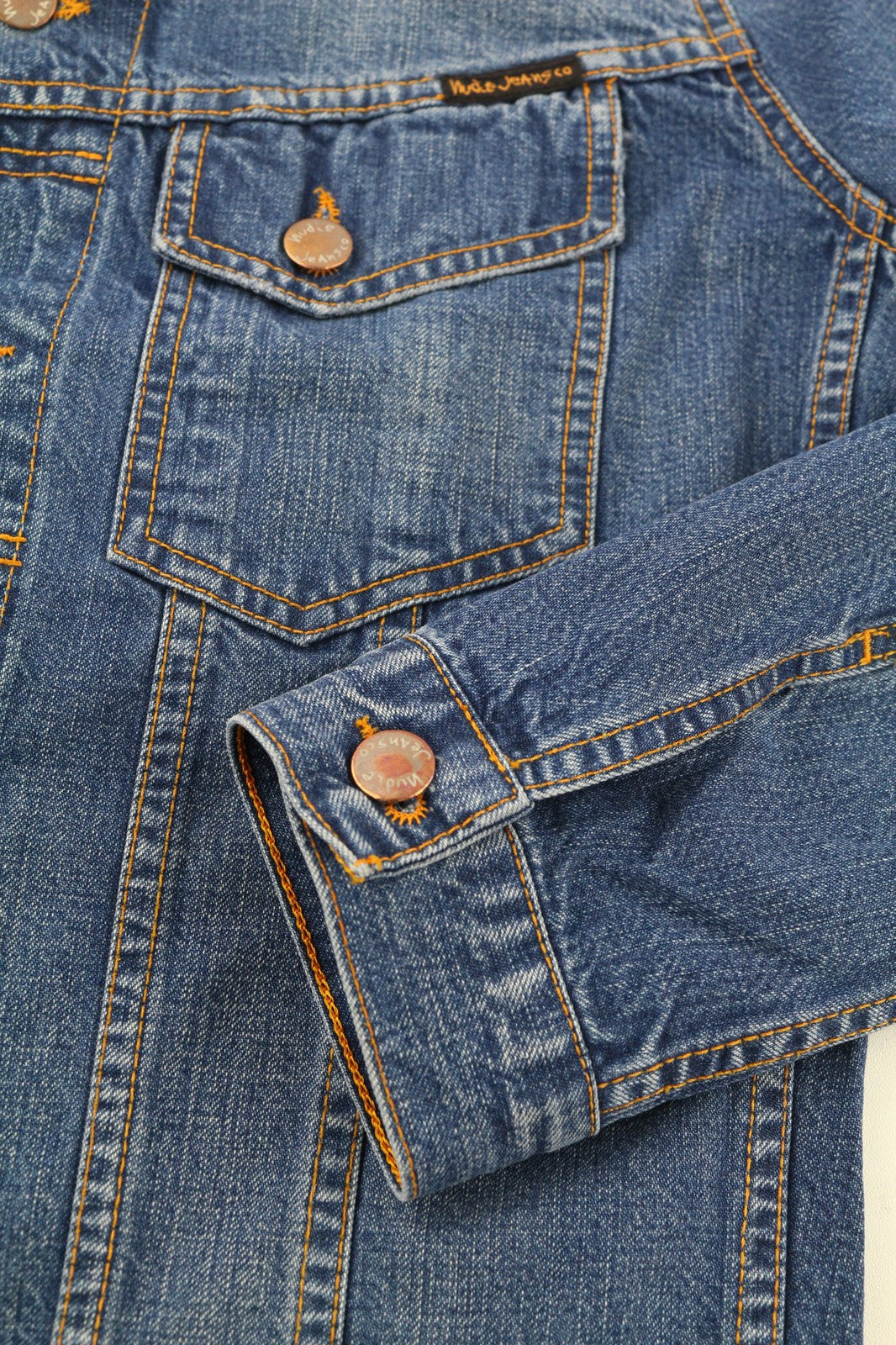 NUDIE JEANS Terry Recycle Worn In Men's Jacket S Blue Faded Cotton