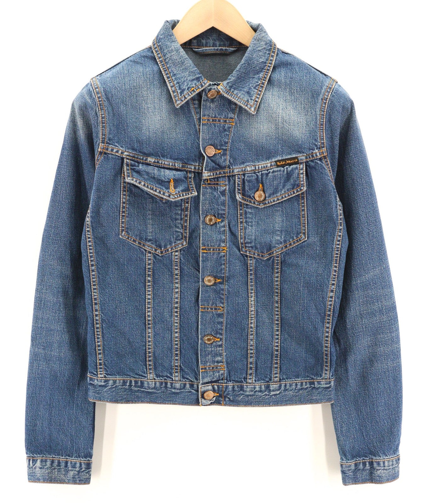 NUDIE JEANS Terry Recycle Worn In Men's Jacket S Blue Unlined Cotton Wash