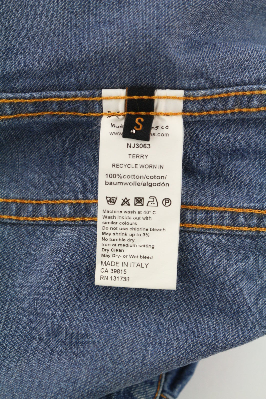 NUDIE JEANS Terry Recycle Worn In Men's Jacket S Blue Unlined Cotton Wash