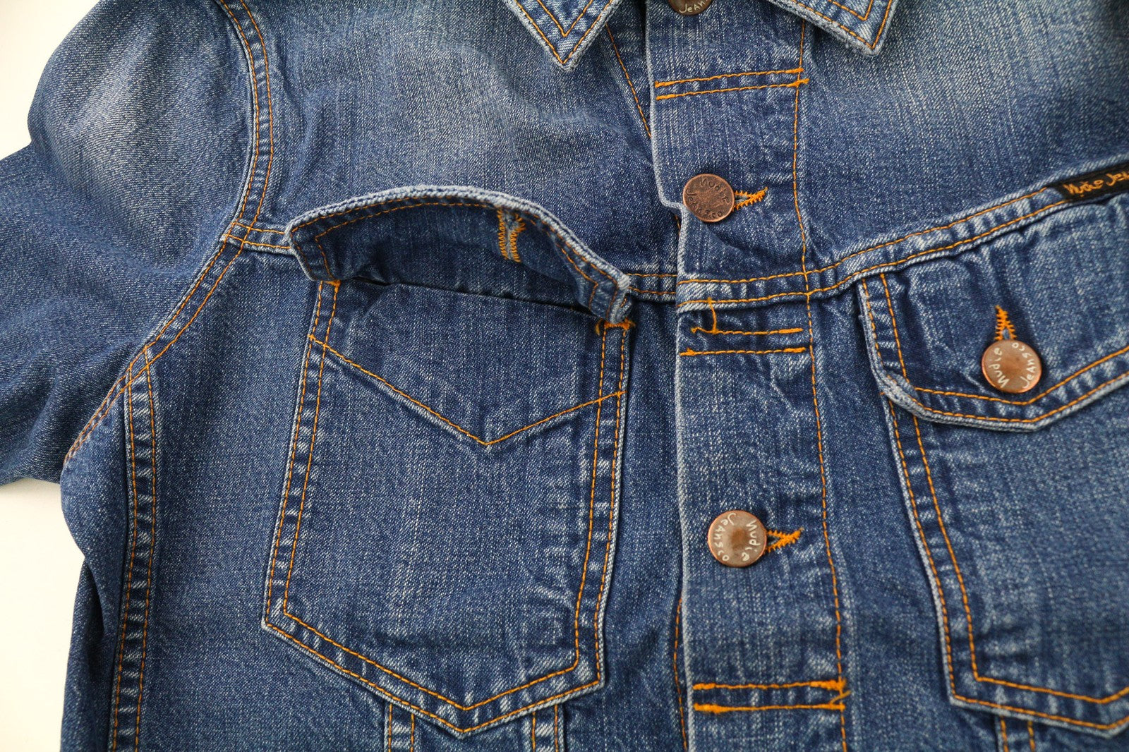 NUDIE JEANS Terry Recycle Worn In Men's Jacket S Blue Unlined Cotton Wash