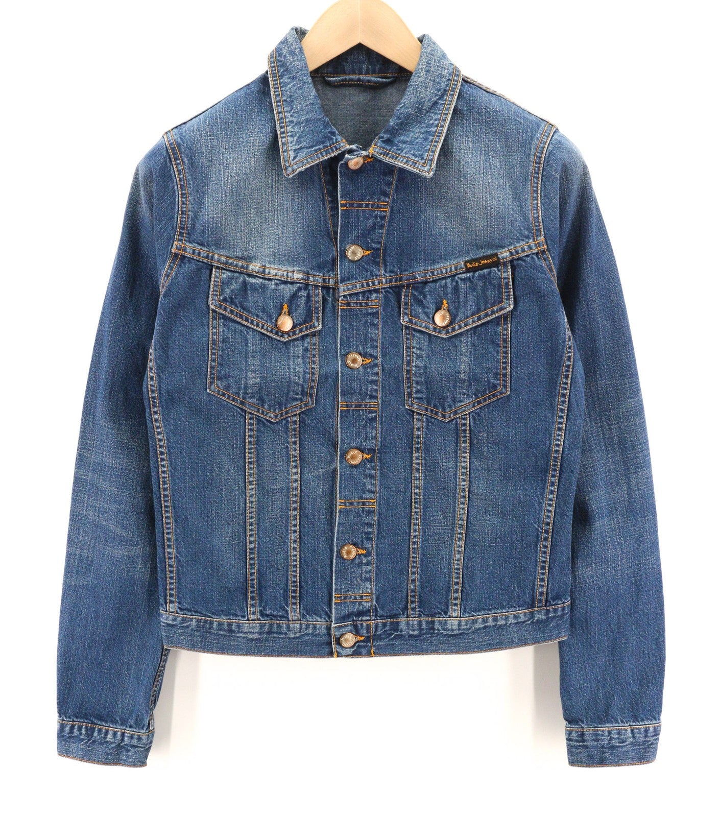 NUDIE JEANS Terry Recycle Worn In Men's Jacket S Blue Cotton Faded Denim