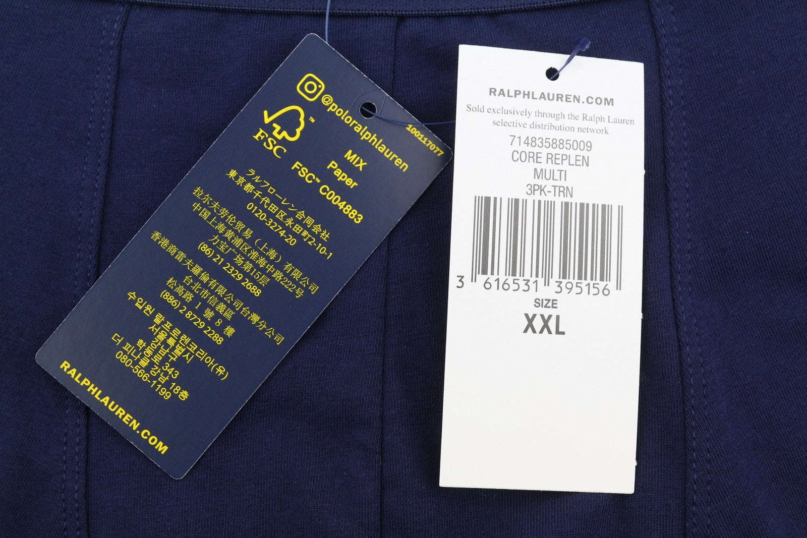 RALPH LAUREN Men Underwear 2XL Blue Stretch Cotton Tricot Boxer Brief 3-Pack
