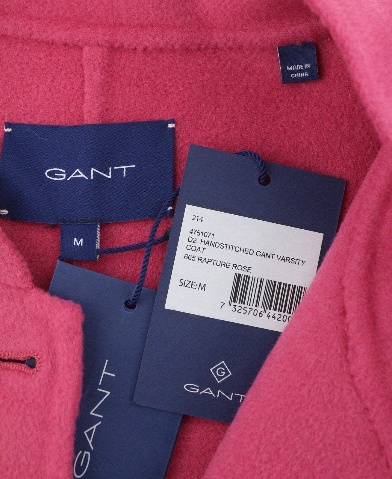 GANT rankomis siūtas „Varsity“ moteriškas paltas M, „Rapture Rose“ vilnos ir kašmyro mišinio audinys, RRP495 